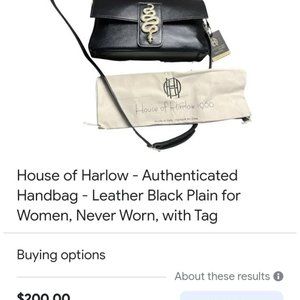 House of Harlow 1960 Auth. Leather, Black Handbag w gold snake-rhinestone eyes.